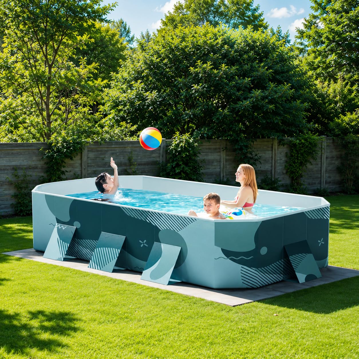 Piscina Pieghevole, Piscina Gonfiabile Rettangolare con Guscio in Plastica Resistente per Adulti e Famiglia per Uso Esterno in Giardino