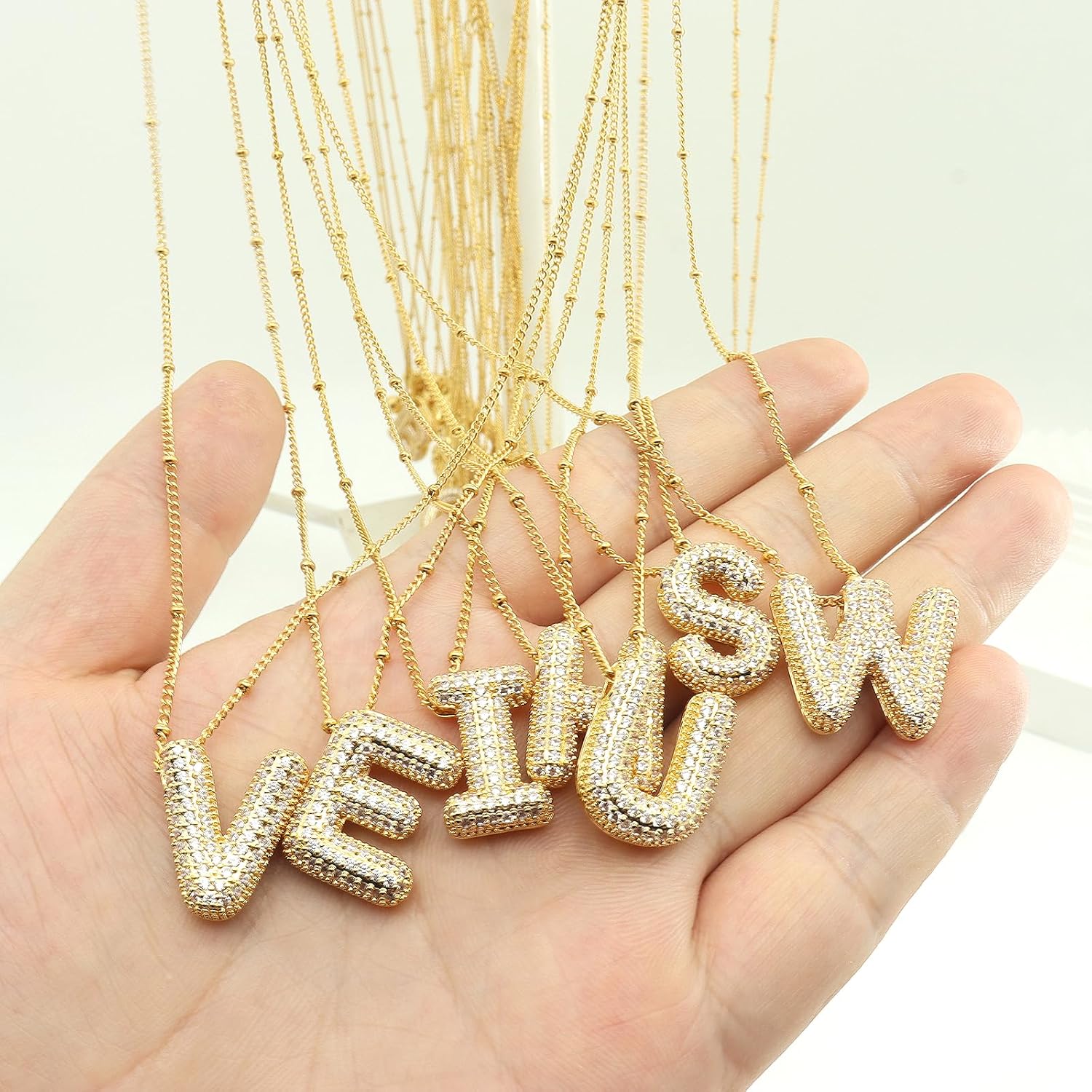 FUTIMELY Women's Gold Initial Necklace | Puffy Alphabet Pendant | Personalized Name Gifts | Trendy Balloon Chain With Zircon Crystals - Image 9
