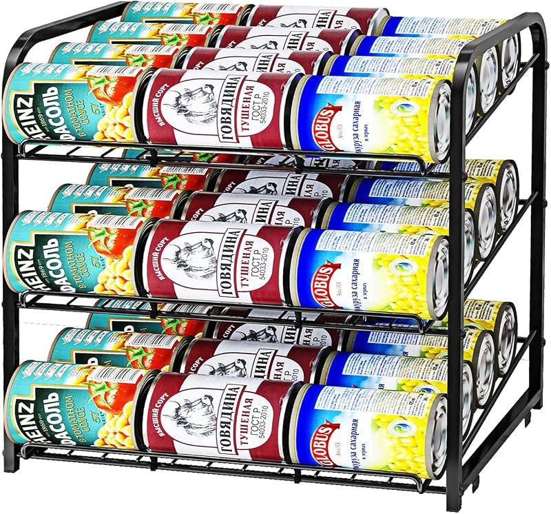 Can Rack Organizer,3 Tier Stackable Can Storage Dispenser,Black | Can Food Storage Rack|Holds 36 Cans|Space-Saving Pantry&Cabinet|Easy Access to Canned Goods-13.4"D x 16.6"W x 14.8"H