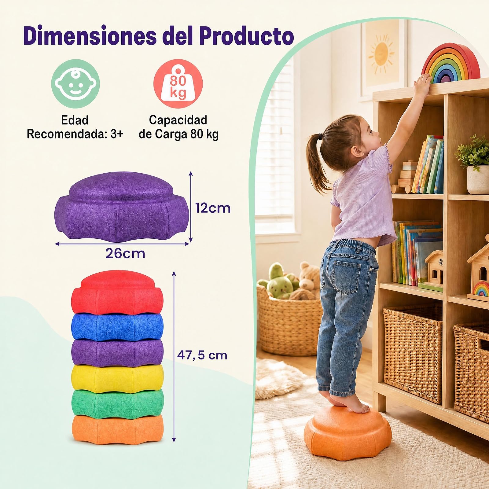 GOPLUS Piedras de Equilibrio para Niños 3+ Años, Carga 80 kg, Multicolor