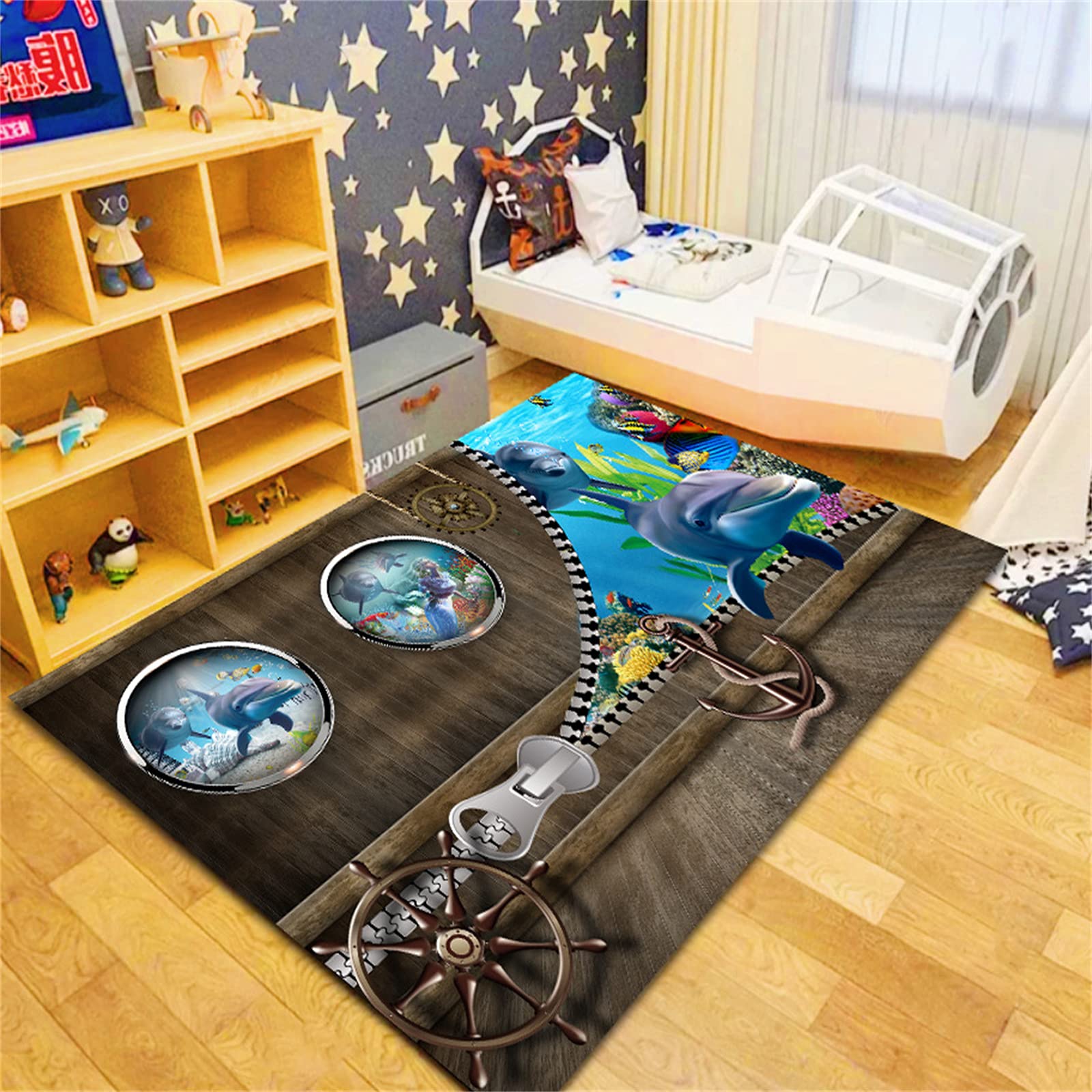 Tapis de salon océan 3D anti-dérapant idéal pour la chambre d'enfant