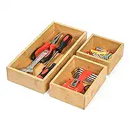 Vincona Bamboo Drawer Organizers Set, 3PCS Multi-Use Wood Storage Organizers, Desk Drawer Tray for Kitchen, Bathroom, Office, Dresser, Bamboo Box Bin for Jewelry, Makeup, Junk, Gadgets