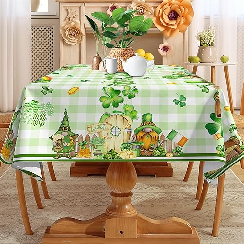 Miniatura 7 de cusugbaso Mantel rectangular del Día de San Patricio de 60 x 84 pulgadas, gnomos de camión a cuadros, decoración del día de San Patricio para el