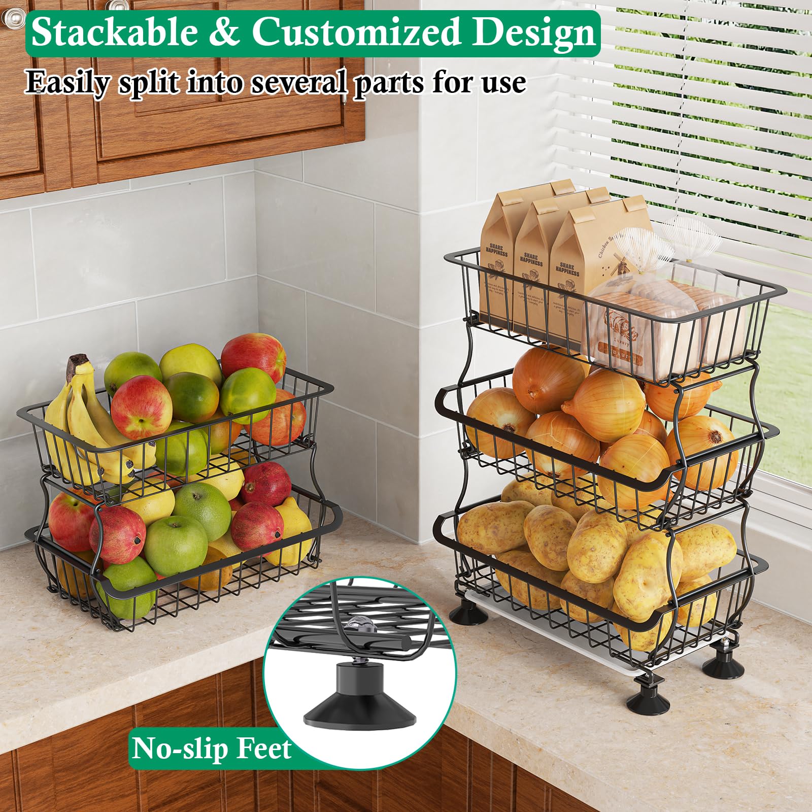KITCHEN STORAGE STACKING STACKABLE BASKET FRUIT VEGETABLE RACK 1 2 3 4 5 TIER - Foto 6