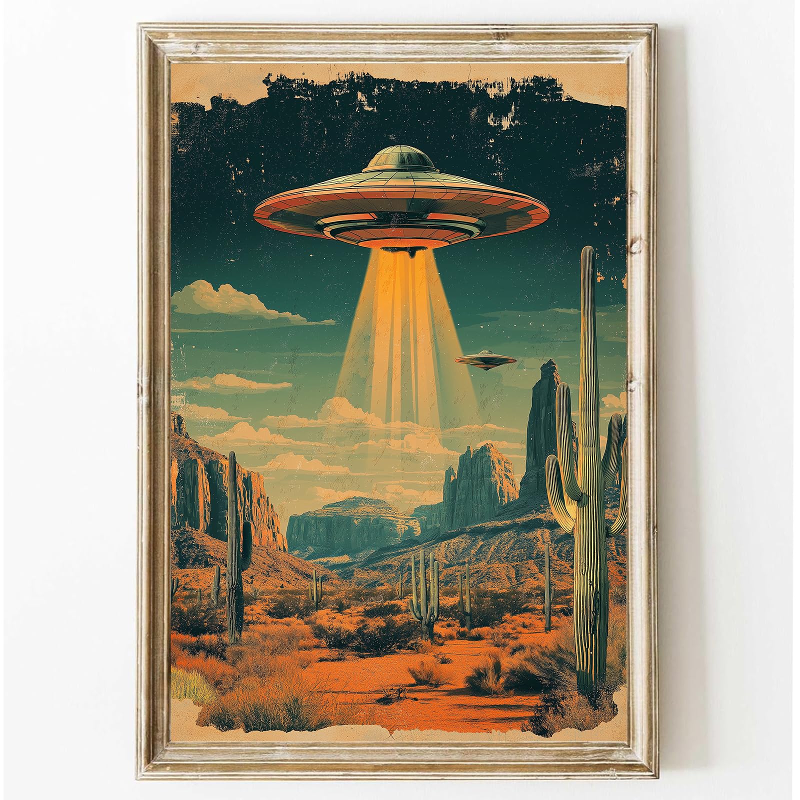 絵画 UFO Amazon.com: Tevenuktla Retro 70's Desert Ufo Wall Art Alien Art