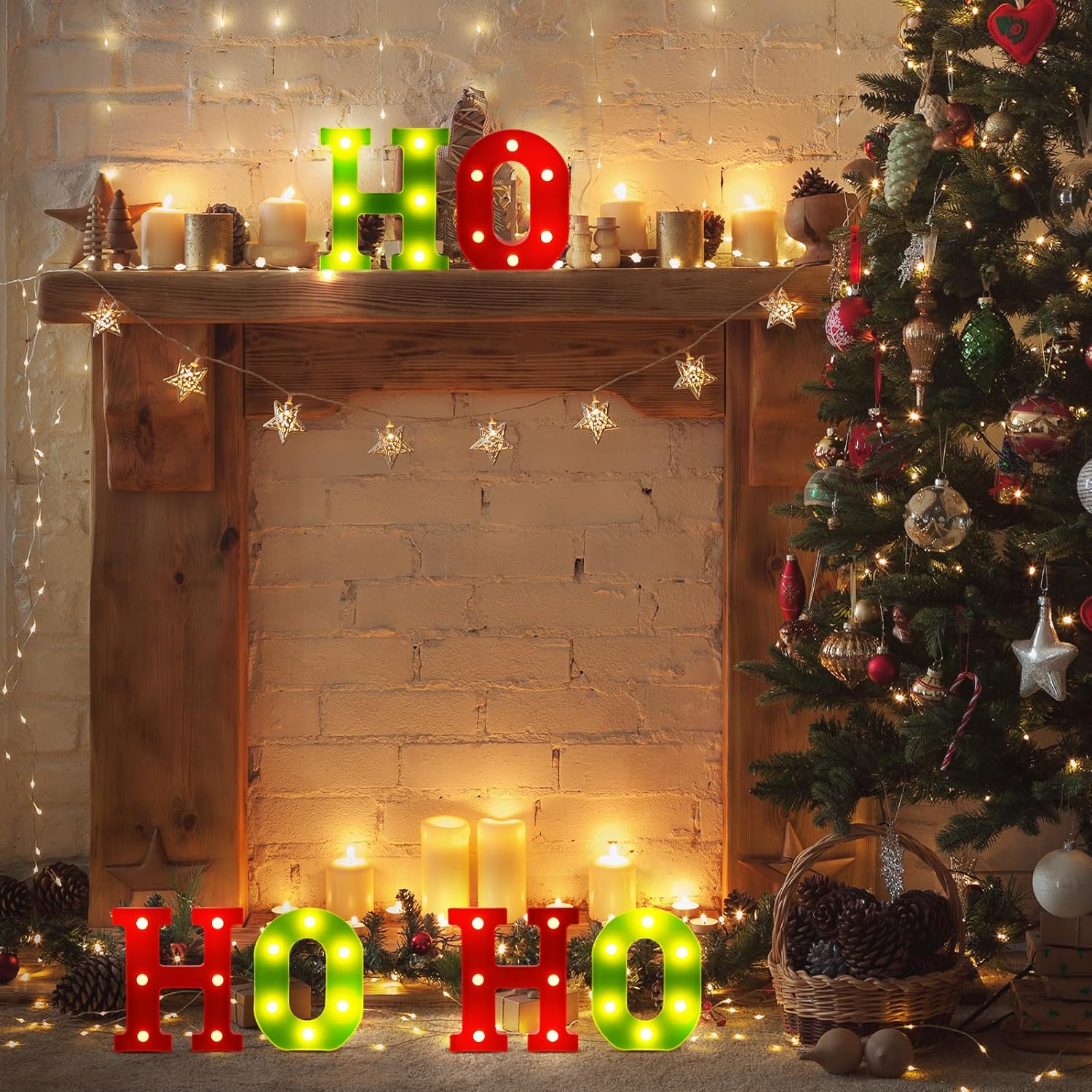 6 Pcs Lighted Christmas Ho Ho Centerpiece Decoration LED Letter Lights Sign Xmas Centerpiece Table Decor Christmas Tabletop for Bedroom Home Room Party Indoor Decor(Red,Fluorescent Green,6.3 inch) - Image 7