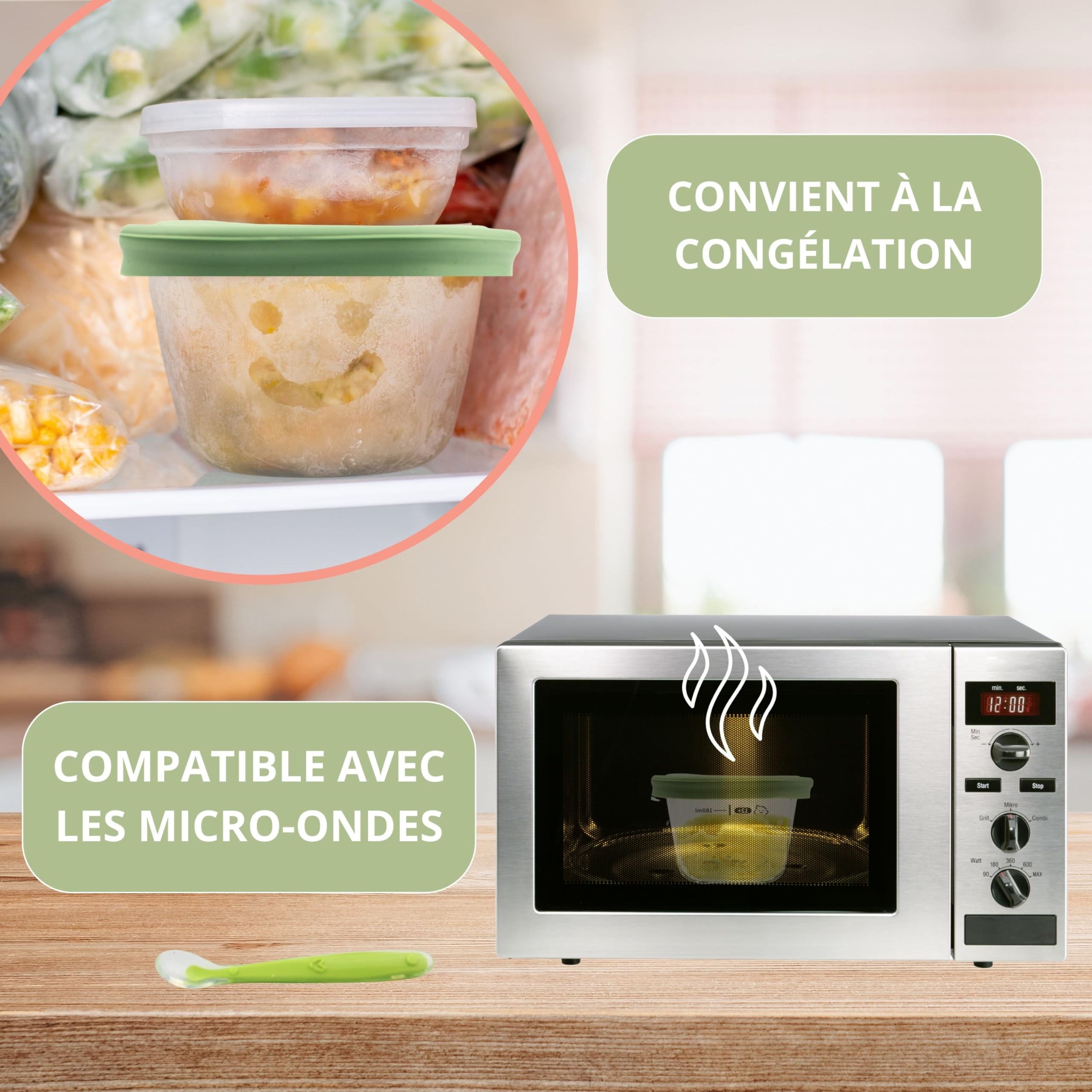 HELLO HIPPO® Lots de 6 Petit Pots en verre Bébé 160ml - Idéaux pour Compotes, Purées et Fruits, Hermétiques et Pratiques avec Graduation, Cuillère Incluse - Parfaits pour les Repas de Bébé