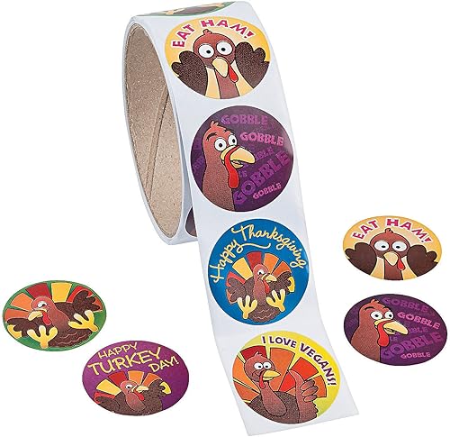 Divertidas calcomanías en rollo de Acción de Gracias, sellos de sobre, venta al por mayor, 100 unidades