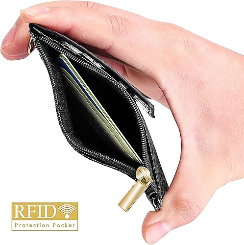 Miniatura 6 de ELV Portatarjetas con cremallera, cartera de piel sintética para tarjetas de identificación con 5 ranuras para tarjetas, 1 bolsillo lateral