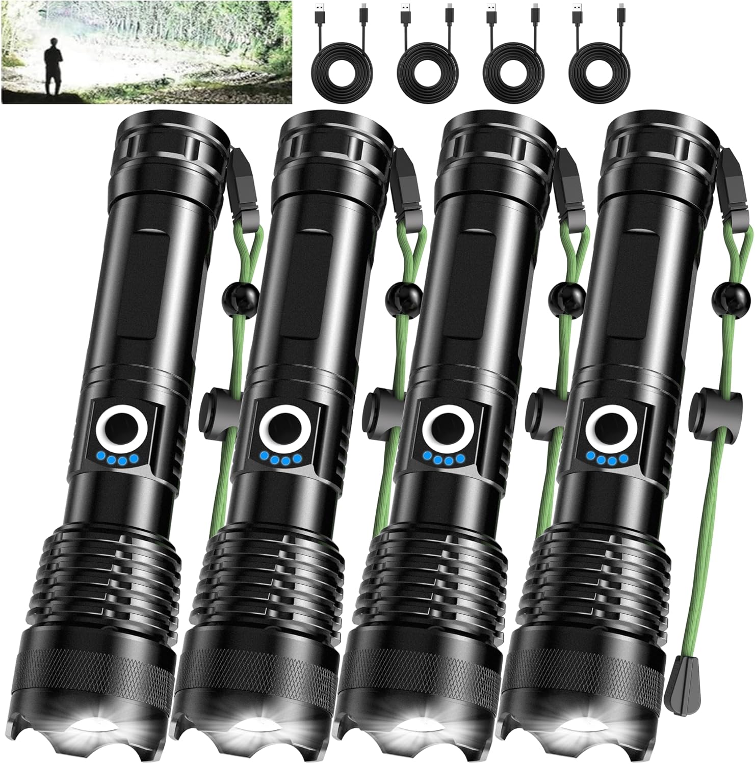 4 Pack Rechargeable Flashlights High Lumens, Super Bright LED Flashlight Set 5 Modes Adjustable, USB C Tactical Flash Light High Powered IP65 Waterproof Zoomable Linternas for Home Emergency Camping