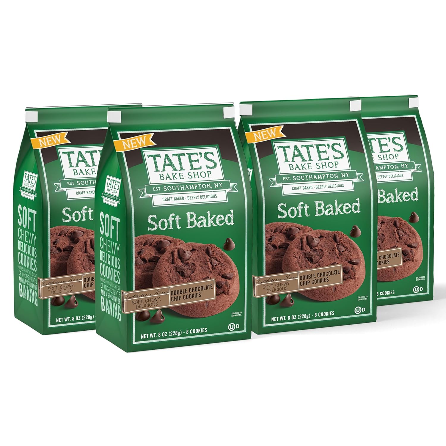 Tate's Bake Shop Soft Baked Double Chocolate Chip Cookies, 4-8oz Bags