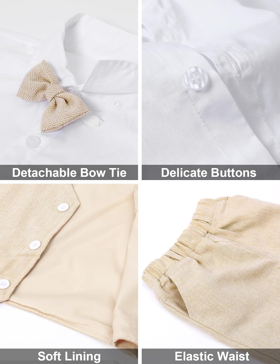 A&J DESIGN 4pcs Baby & Toddler Suit, 12 Months - 6 Years, Shirt & Shorts & Vest & Bow Tie