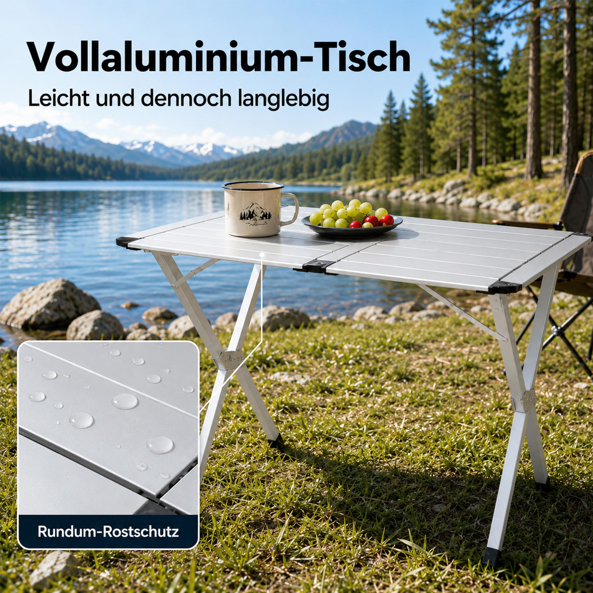 High Peak Campingtisch klappbar, 110x72cm Aluminium Picknicktisch Outdoor