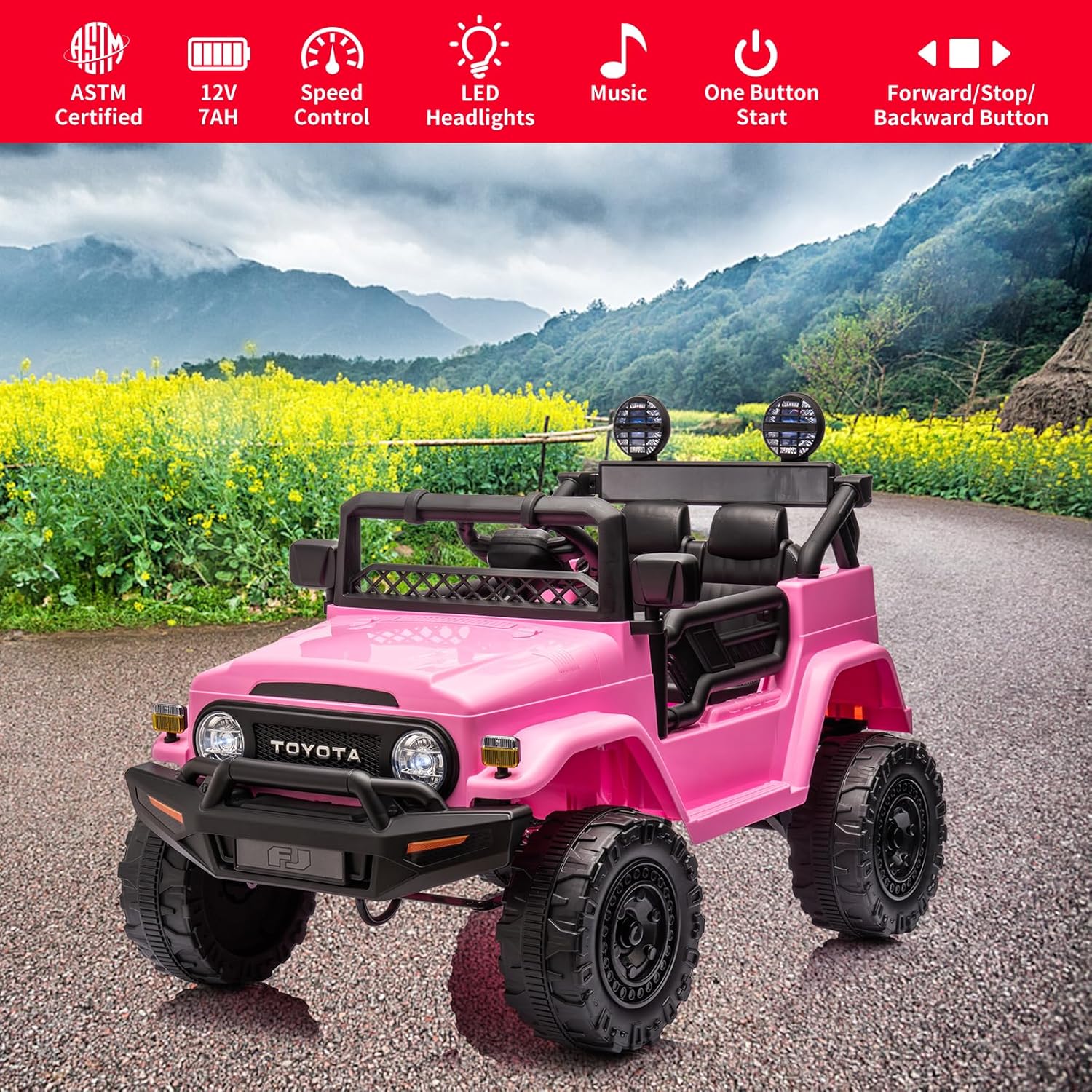 12V Ride on Truck Car, Licensed Toyota Kids Electric Vehicle Car with Remote Control, Battery Power, Music, LED Lights, Spring Suspension, 3-8 Years Old Boy Girl Gift, Pink