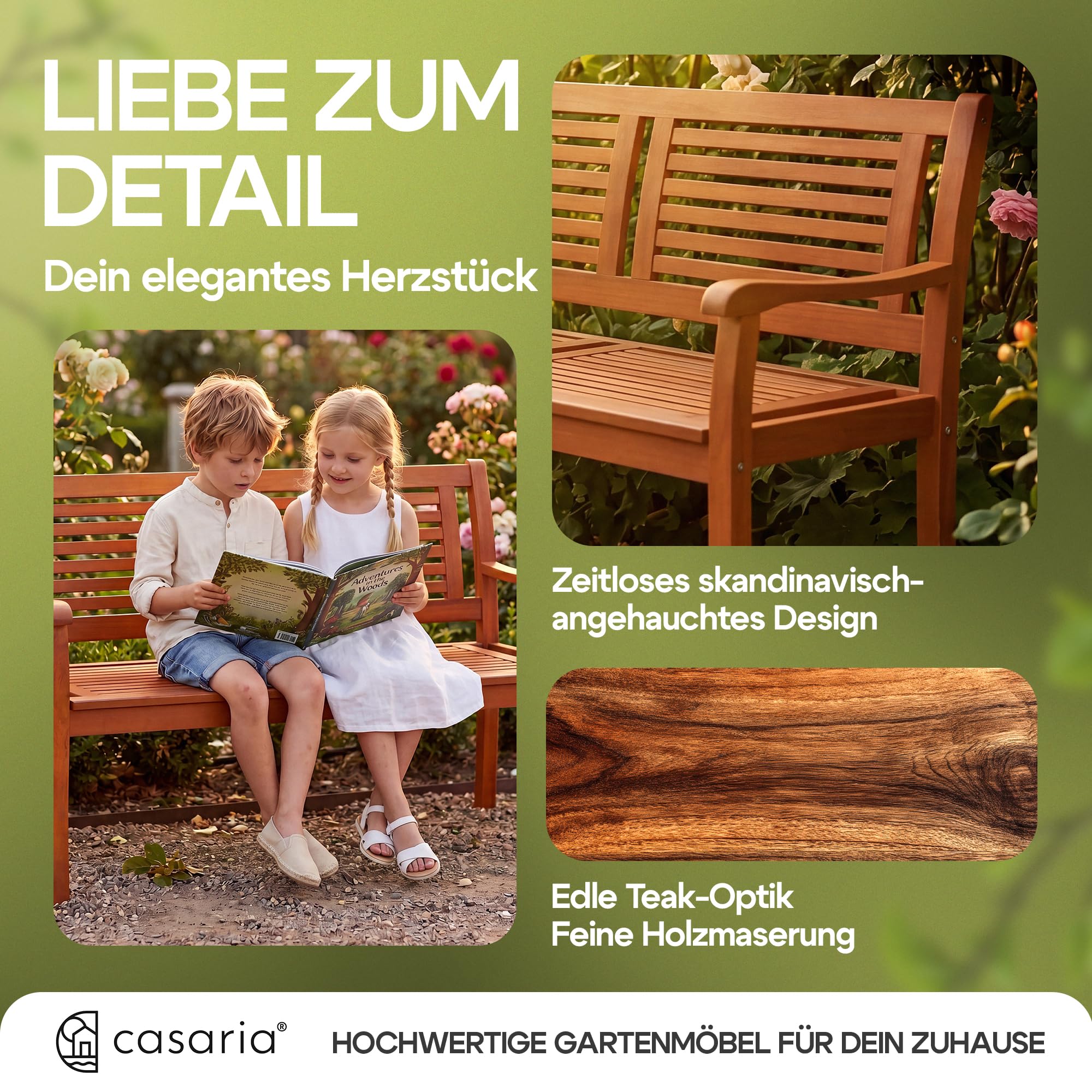 Casaria® Gartenbank Wetterfest Holz FSC®-Zertifiziert 320kg Belastbar 2-Sitzer Armlehne Rückenlehne 120x60cm Garten Balkon Holzbank Eukalyptus Braun