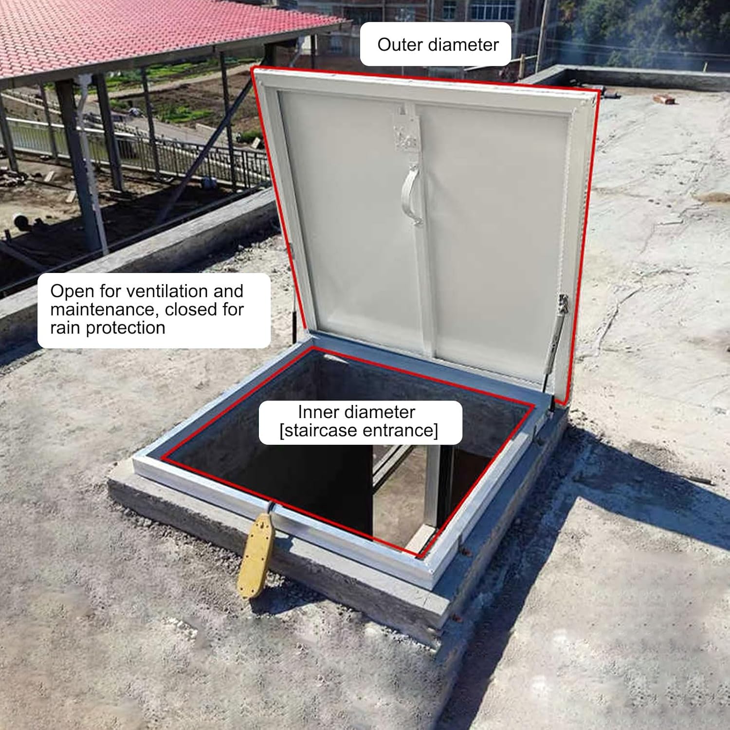 Heavy-Duty Galvanized Roof Access Hatch, Waterproof Skylight Attic Door, Sturdy Flat Roof Entry, 82cm (32.3in) White Access Hatch for Easy Roof Access