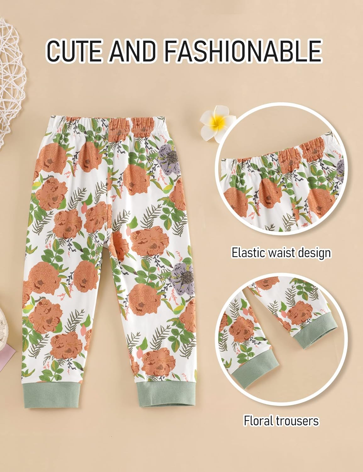 Toddler Baby Girl Clothes Solid Color Ruffle Tops Floral Pants with Headband Outfit Set - Image 5