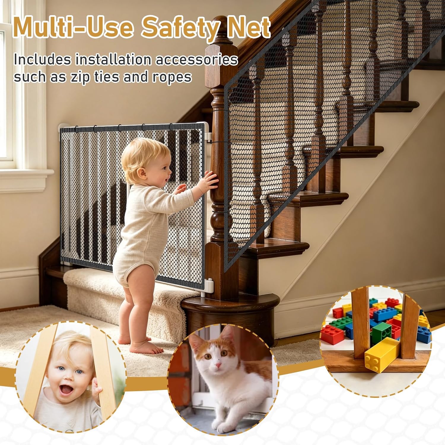 Banister Guard, 15 x 3ft Balcony Net Safety Netting for Baby Pets, Black | Indoor & Outdoor Child Proofing Stair Railing Cover, Balcony Mesh for Kids