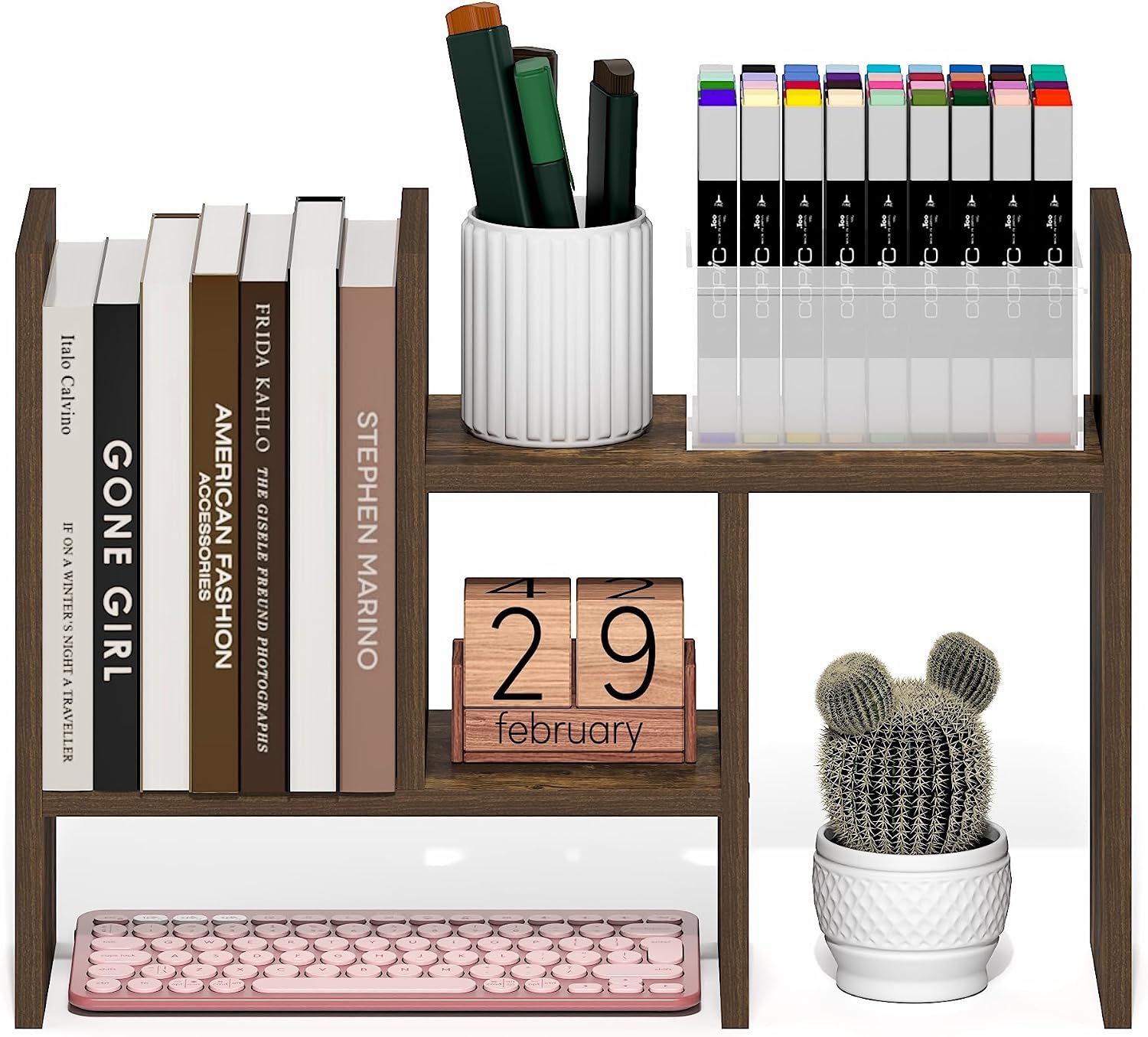 Furinno Classic Desk Organizer, Adjustable Desk Top Book Shelf, Amber Pine image 4