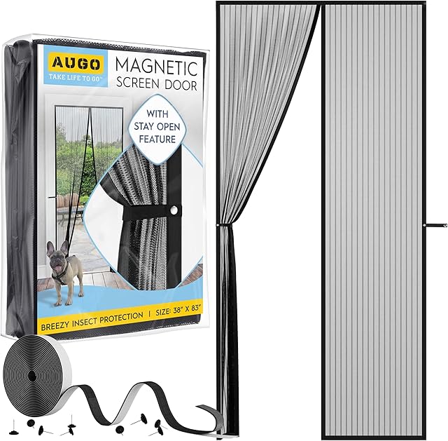 AUGO Magnetic Fly Screen Door - Self Sealing, Heavy Duty, Hands Free Mesh Net Partition Keeps Bugs Out - Pet and Kid Friendly - Patent Pending Keep Open Feature - 97 x 210cm
