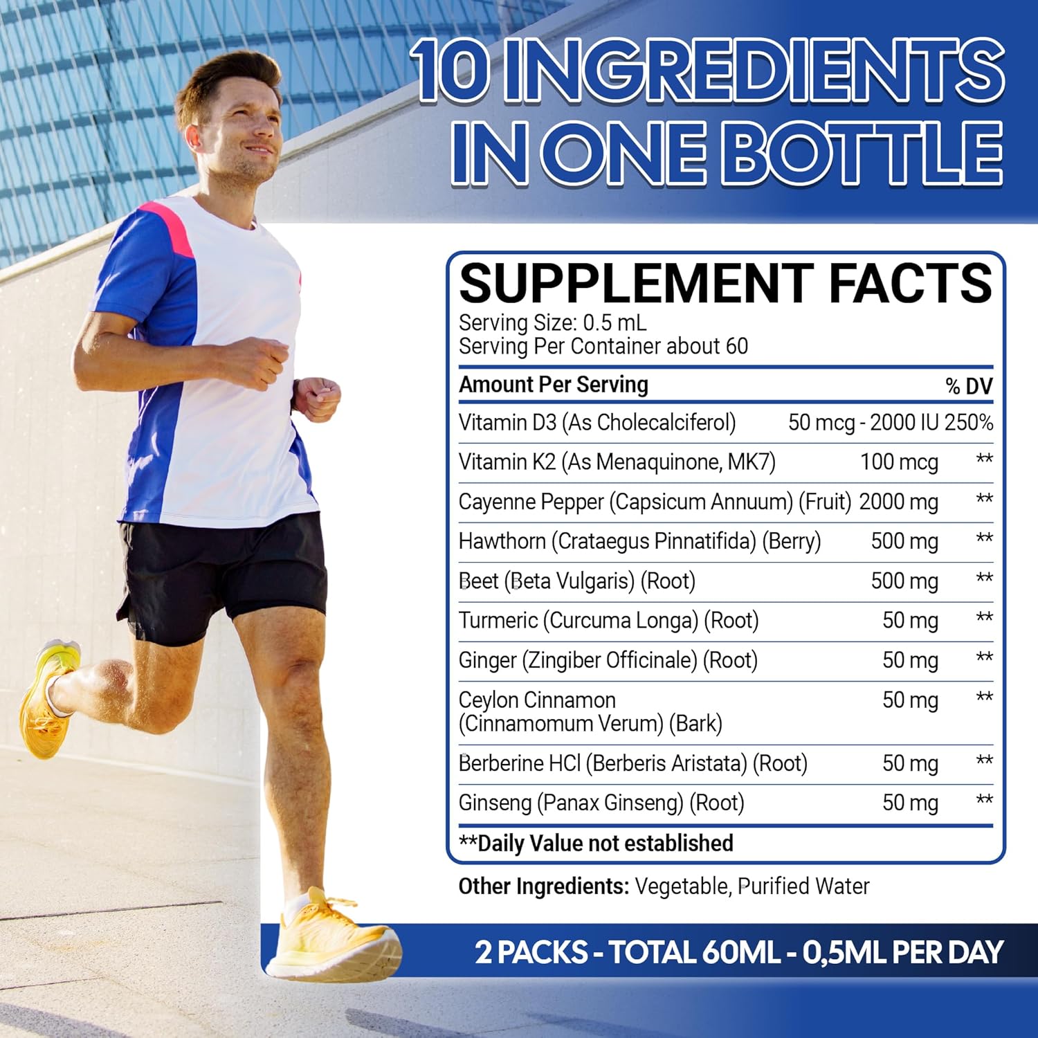 2 Packs of 30ml - Cayenne Pepper Liquid Drops with Vitamin D3, Vitamin K2, Hawthorn Berry, Beet Root, Ginger, Ceylon Cinnamon, Turmeric, Berberine - Digestion Support - 120 Day Supply - Image 2