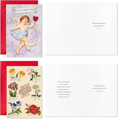 Miniatura 4 de Hallmark Surtido de tarjetas vintage para el día de San Valentín con caja organizadora de libros de archivo (12 tarjetas y sobres)