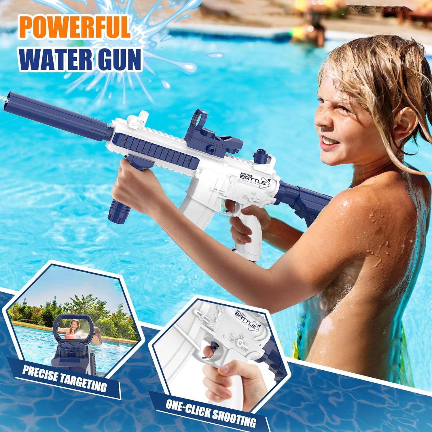 Dolanus Electric Water Gun for Kids Adults - Automatic Squirt Gun with up to 32 Ft Long Range, Summer Outdoor Beach Swimming Pool Party Toys, Gift for Kids Age 8 9 10 11 12 Years Old Boys - Blue