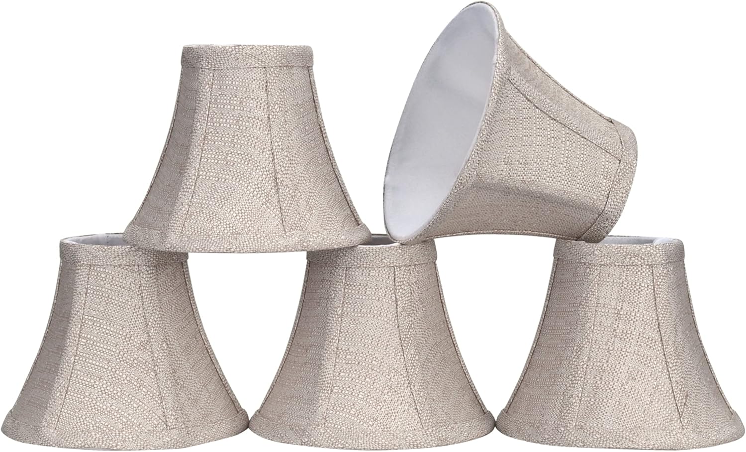Aspen Creative 30059-5 Small Bell Shape Chandelier Clip-On Lamp Shade Set (5 Pack), Transitional Design in Beige, 6" bottom width (3" x 6" x 5")