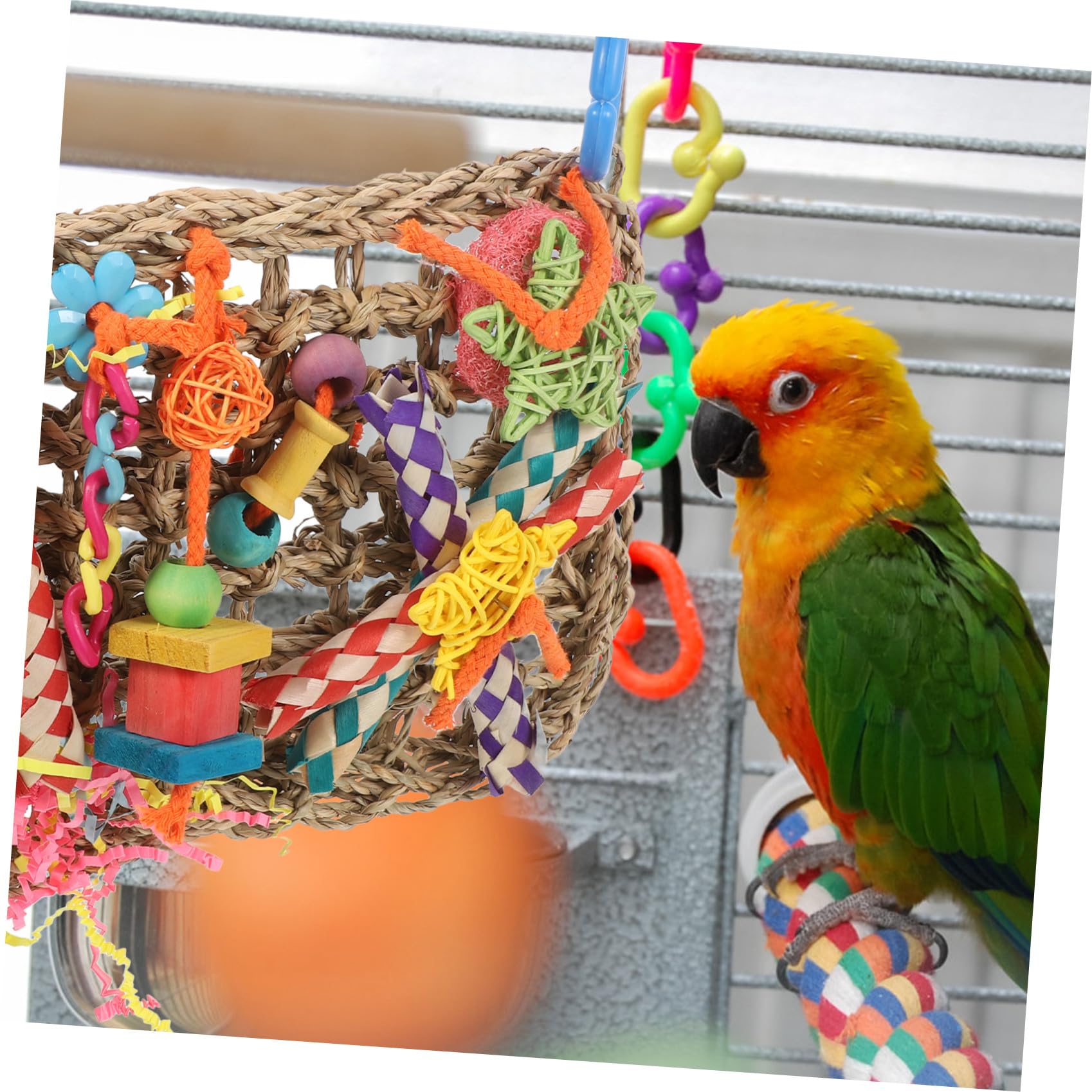 BESPORTBLE 2pièces Multi-Fonctionnel Jouet à Mâcher pour Oiseaux Tapis De Vannerie pour Perruches Et Petits Perroquets Accessoire De Cage Suspendu