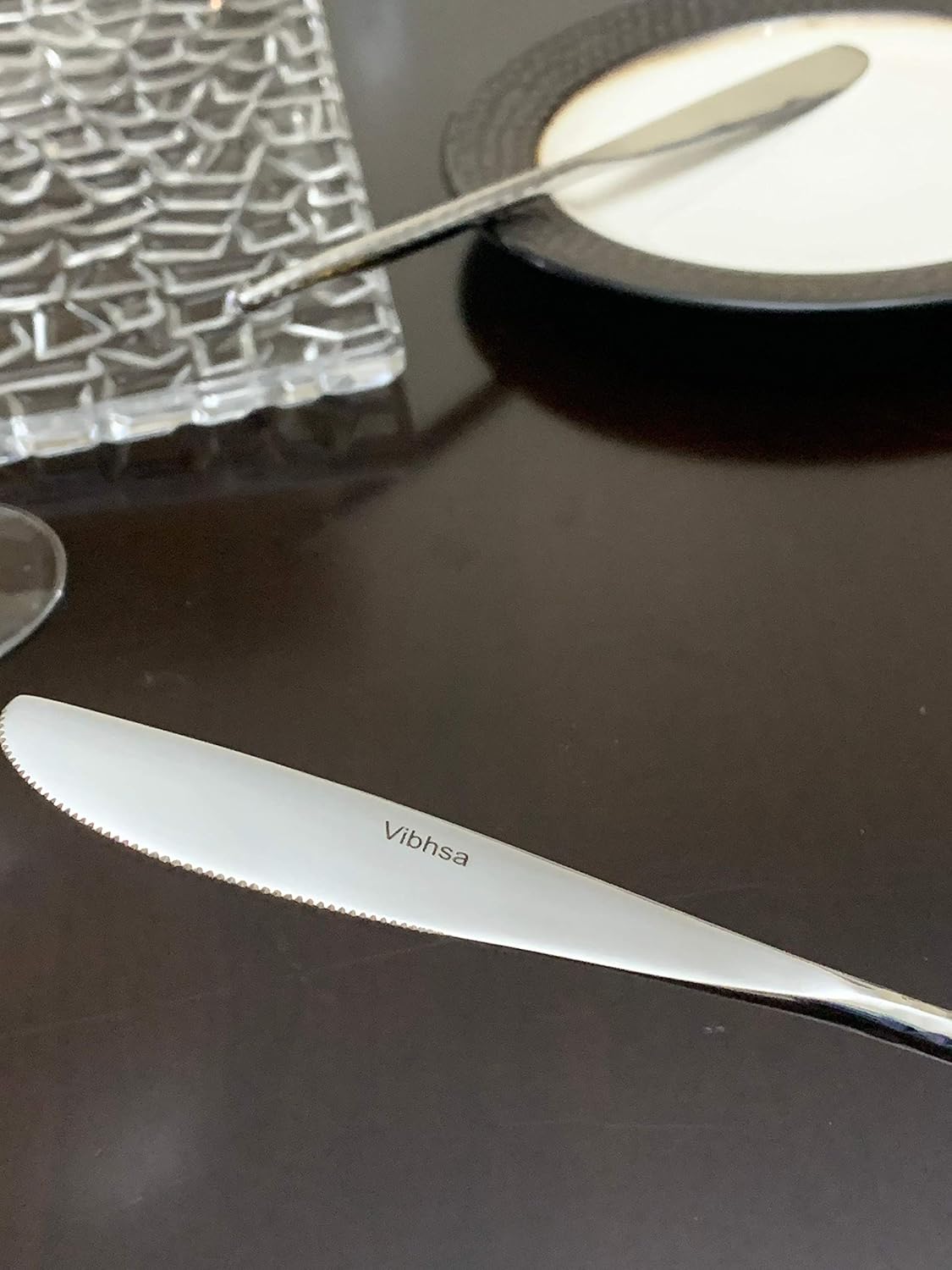 VIBHSA Stainless Steel Dinner Knives Set of 6 Pieces (Hammered, Silver Glossy)