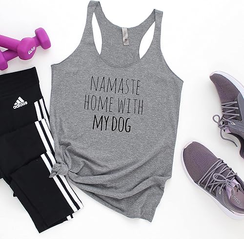 Miniatura 2 de Namaste Home With My Dog, Women's Graphic Racerback Tank Top by Moonlight Makers, Funny Gift for Her, Shirts with Sayings, Yoga Tee (XS, Heather