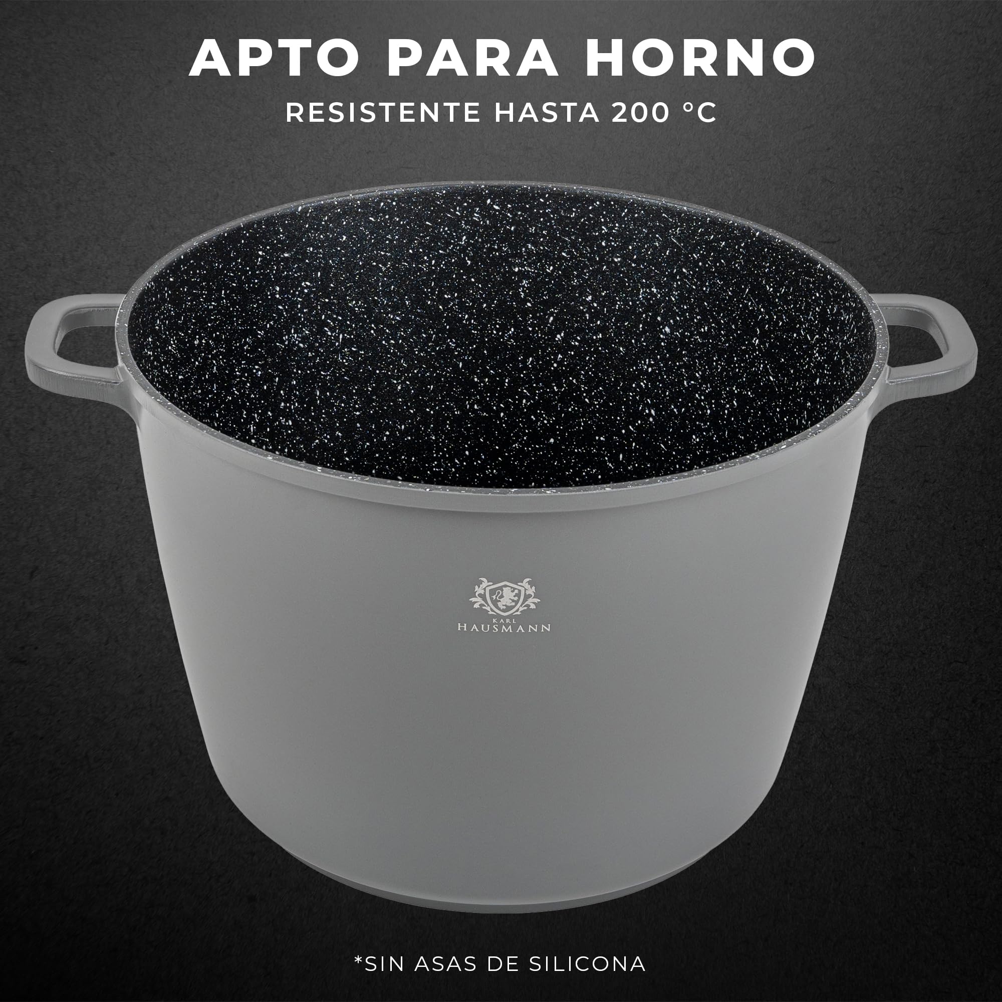KARL HAUSMANN Olla 32 cm 14L con Tapa - Olla Inducción Antiadherente COOKMARK MARBLE, Cacerola Grande de Aluminio Fundido para Sopas, Caldos y Grandes Cantidades, Horno, Gas, Vitrocerámica