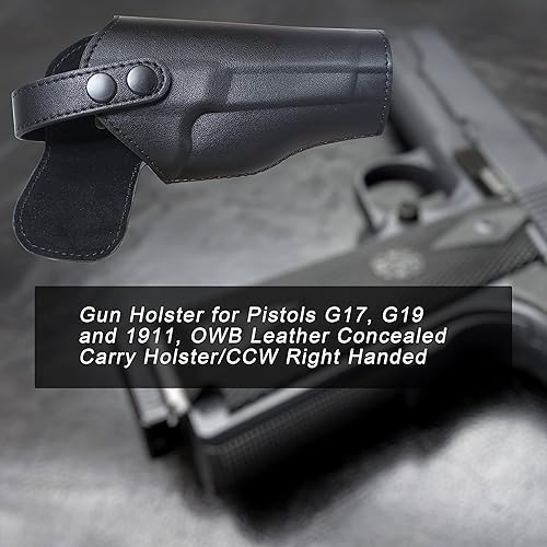 Miniatura 4 de 1911 Holster OWB Right Hand- Leather Gun Holster for Pistols G17, G19 and 1911, Leather Holster 1911