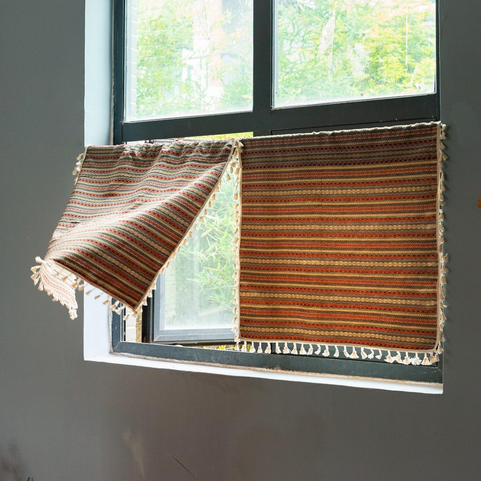 A.Monamour Tenda Semi Trasparente Decorativo con Nappe Rustico Boho Bohémien Cotone Pizzo Ricamato all'uncinetto Tende a Pannello Porta Finestra per Camera da Letto Soggiorno Cucina, 1 Pezzo, beige