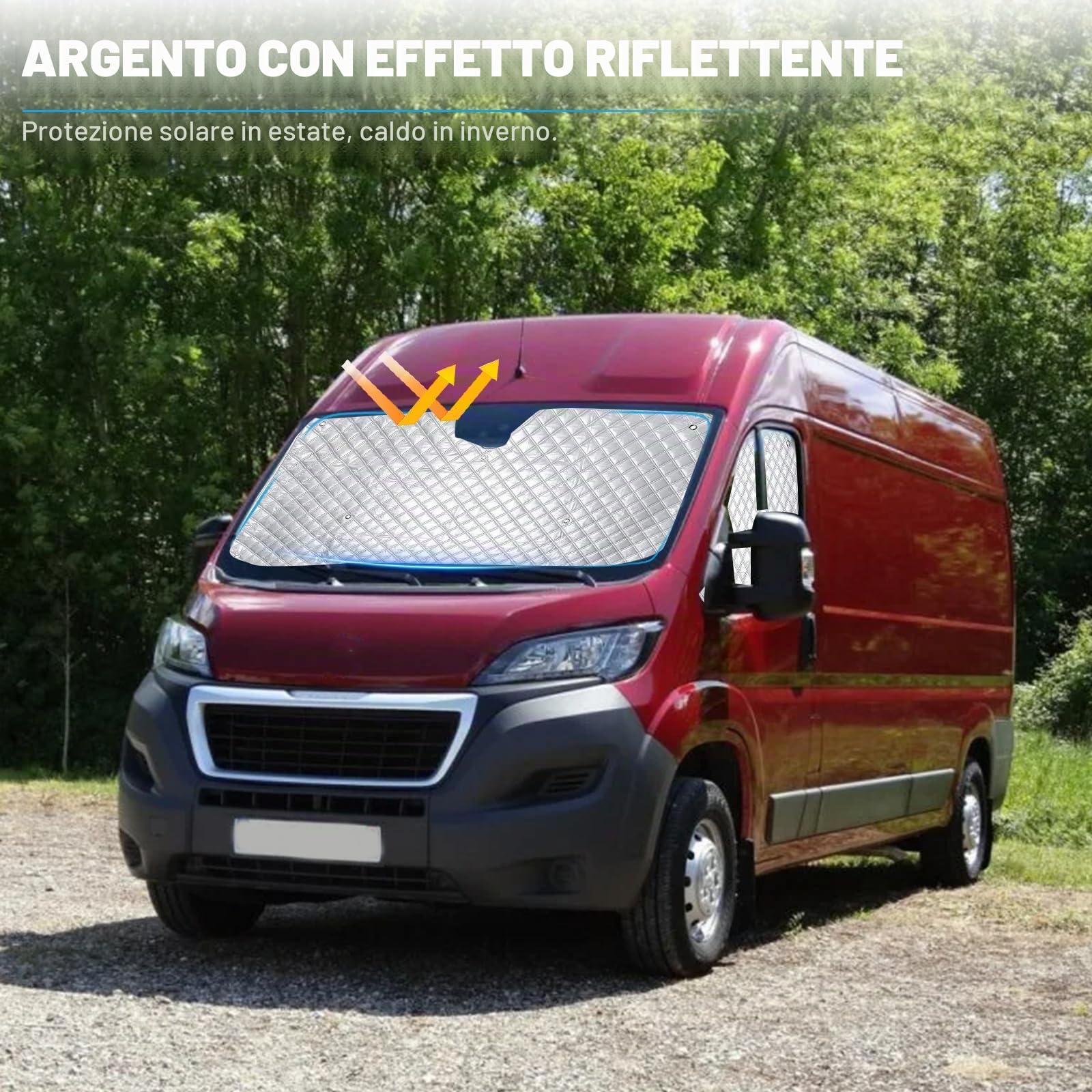 Coprifari interni termici per Fiat Ducato X250/290 e Peugeot Boxer 2006-2025, set di 3 tende parasole impermeabili e anti-UV pieghevoli per il parabrezza anteriore, per oscuramento interno e privacy