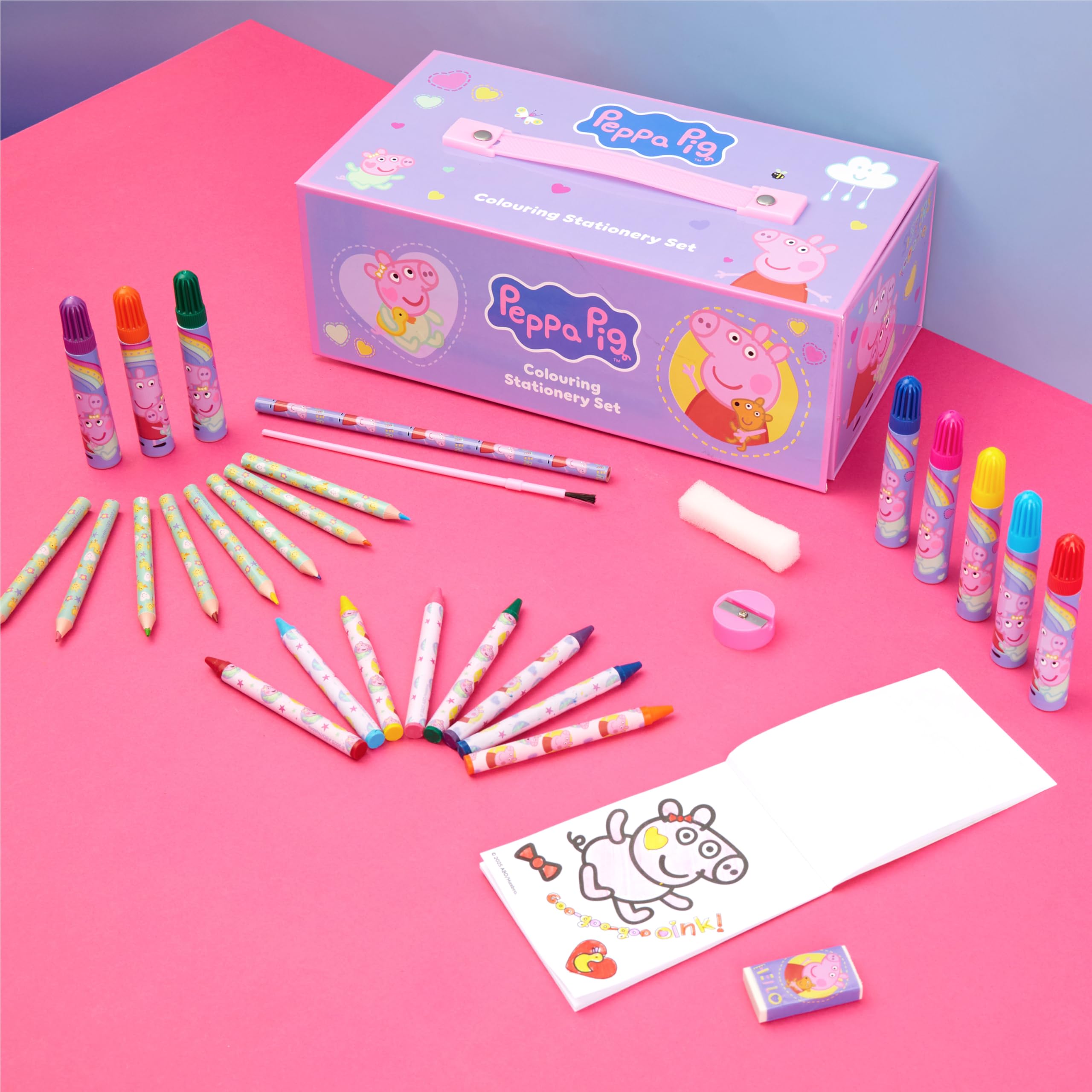 Peppa Pig Kit Dessin Coloriage et Peinture, Coffret Créatif Fille, Mallette Enfant d'Art de 30 Pièces, Fournitures de Loisirs Créatifs, Cadeau Fille