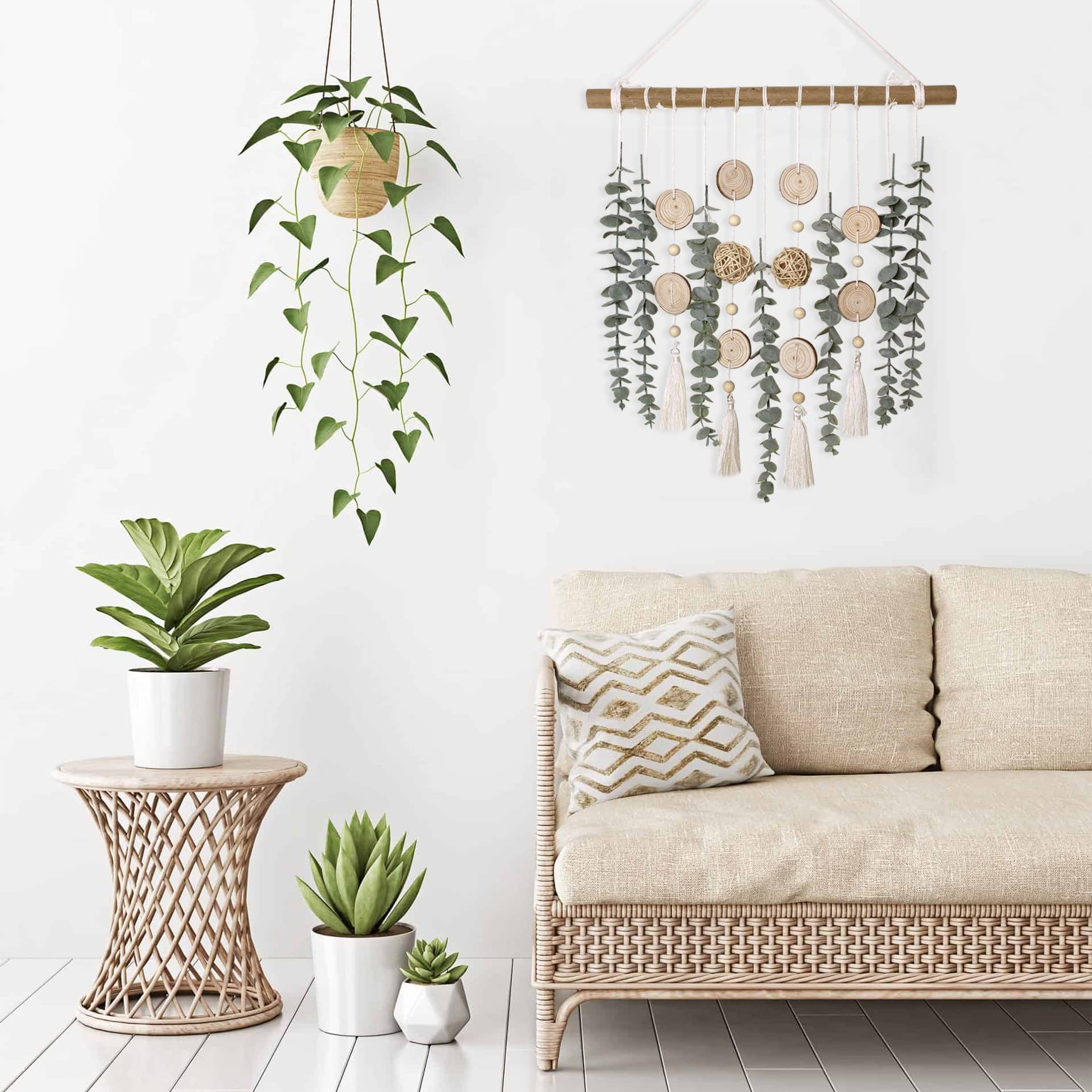Boho Wanddeko Mit Künstlichem Eukalyptus – Hänge-Dekoration Mit Weidenkugel, Ca. 41,9 Cm, Für Bad & Wohnzimmer