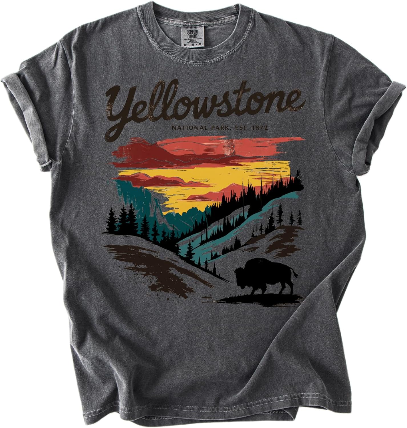 Yellowstone National Park T-Shirt, Comfort Colors National Park Shirt, Mountain Landscape Design, Adult Sizes