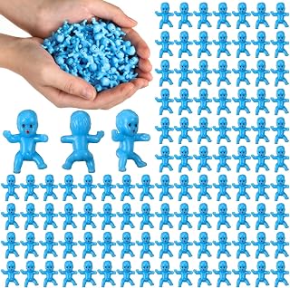 100 Pcs Little Plastic Babies Tiny Baby Figurines Mini Baby Lil Small Babyshower Bulk for My Water Broke King Cake Games Decorations(Blue)