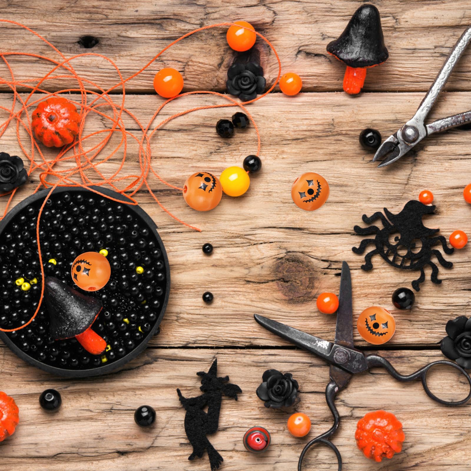 150 Piezas Cuentas Sueltas de Madera Calabaza Naranja