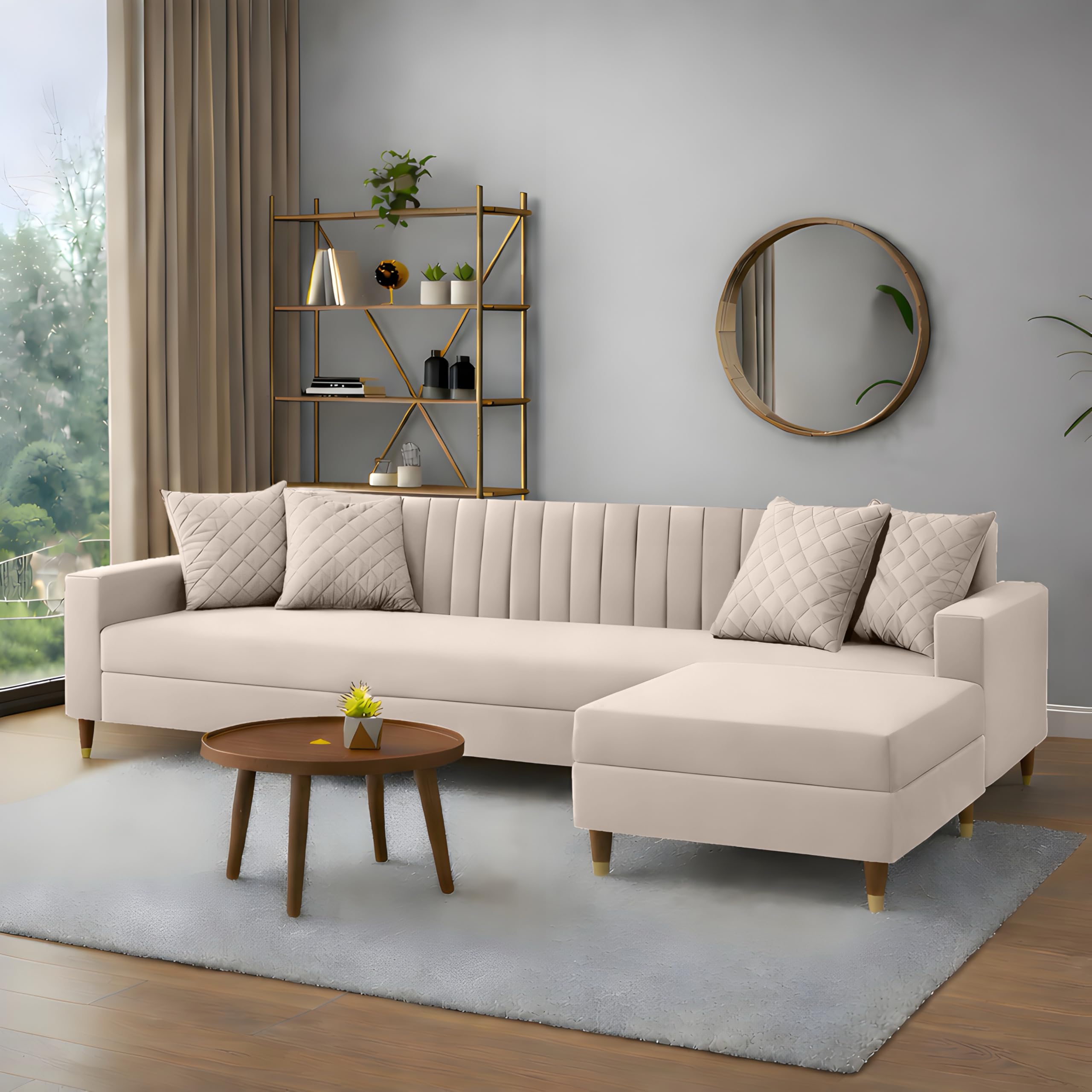 AMATA Marino Sofa Set with Two Cushions Perfect for Home Office Guests Living Room (Cream, 4 Seater Sofa)