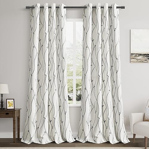 Cortinas texturizadas de lino de 90 pulgadas de largo para sala de estar, cortinas bordadas para oscurecer la habitación, cortinas para dormitorio,