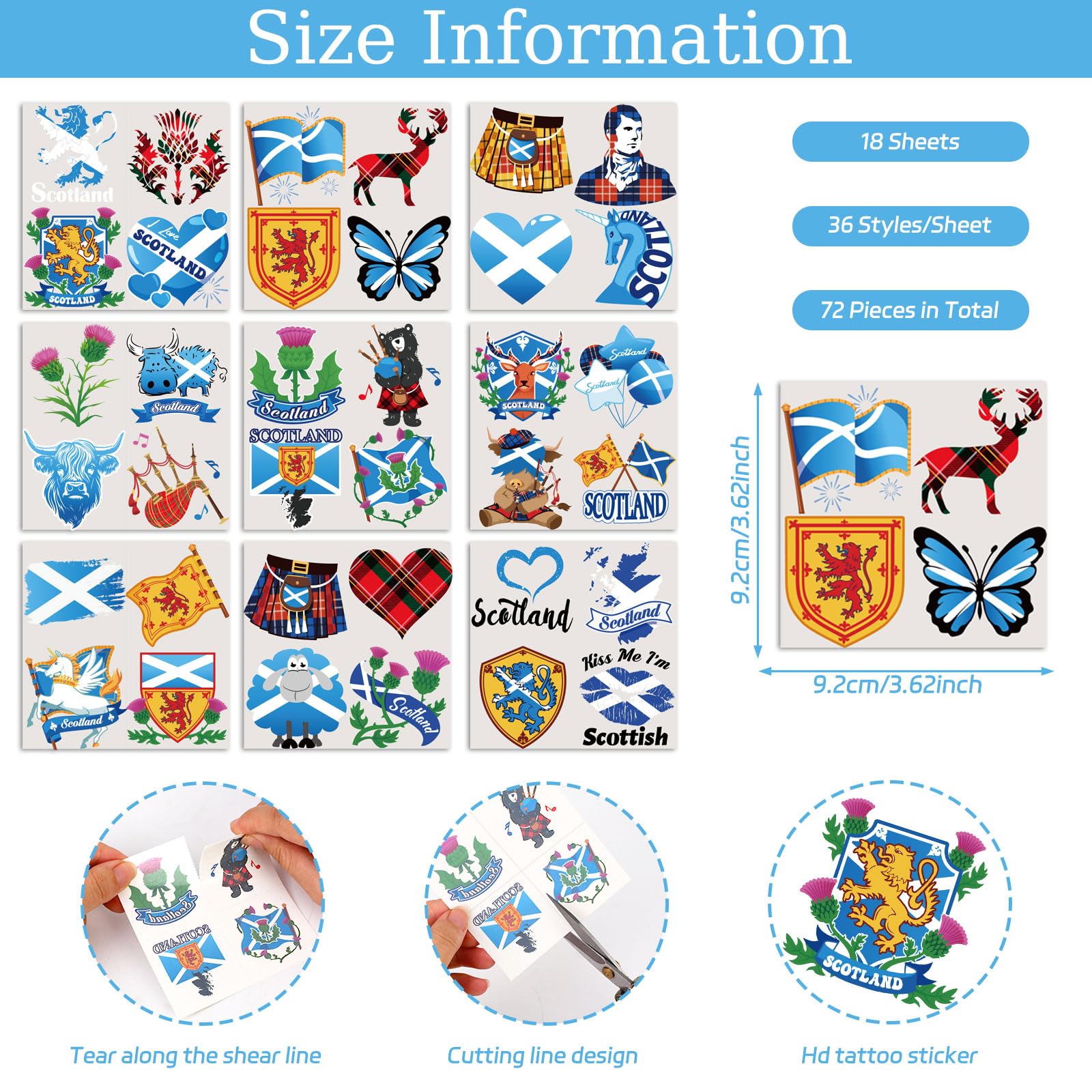 DPKOW 72pcs Scottish Temporary Tattoos Burns Night Accessories - Image 2