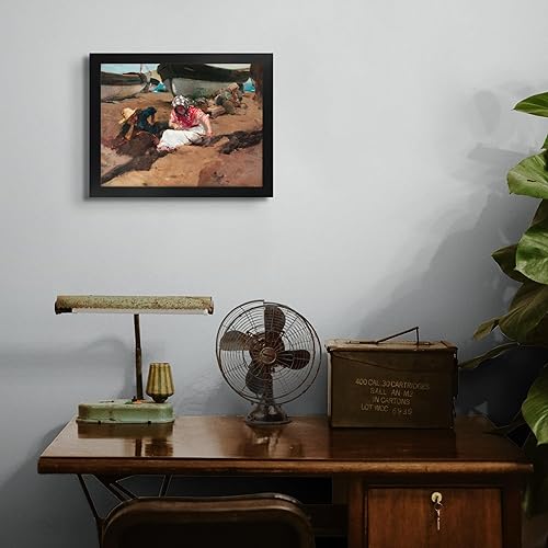 Miniatura 4 de Cabaña perdida componiendo la red por Joaquin Sorolla y Bastida Impresión en marco biselado negro  Reproducción de pinturas de obras de arte finas