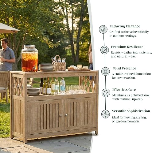 Miniatura 10 de DTY Outdoor Living Longs Peak - Aparador de madera de eucalipto, gabinete de buffet al aire libre con almacenamiento, acabado Biscotti resistente a