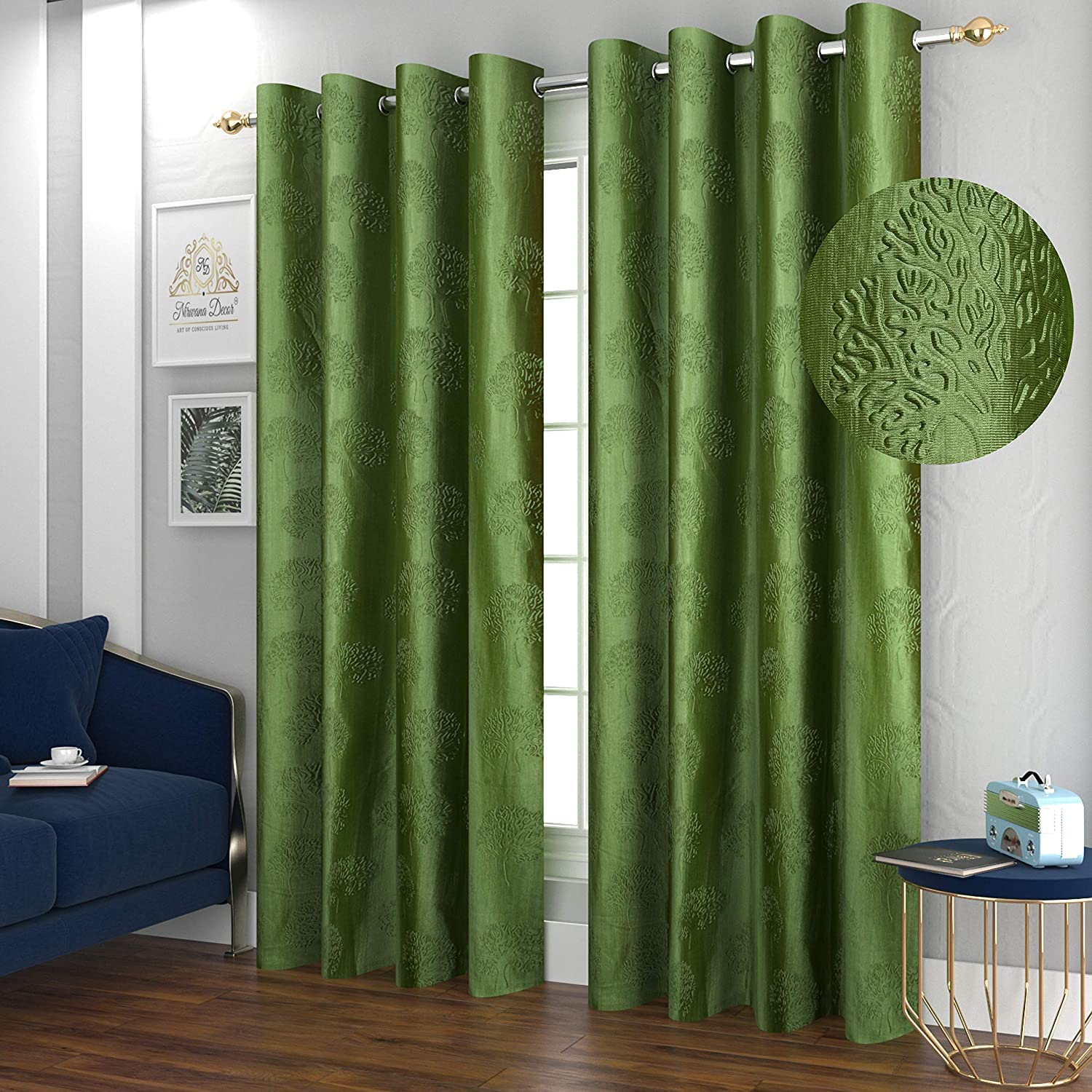 Vervique Polyester Premium Tree Design Punching Screen for Home Office | Door Curtain 7 Feet Long Set of 2 | Latest Modern Parde for Living Room Bedroom | Eyelet Rings | Green Curtains (B0BQMC4ZLP) Amazon Price History, Amazon Price Tracker