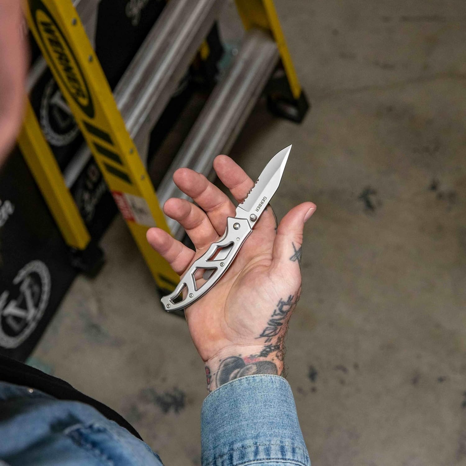 Gerber Gear Paraframe I EDC Folding Pocket Knife, 3" Serrated Edge with Safety Frame Lock, Stainless Steel, Grey