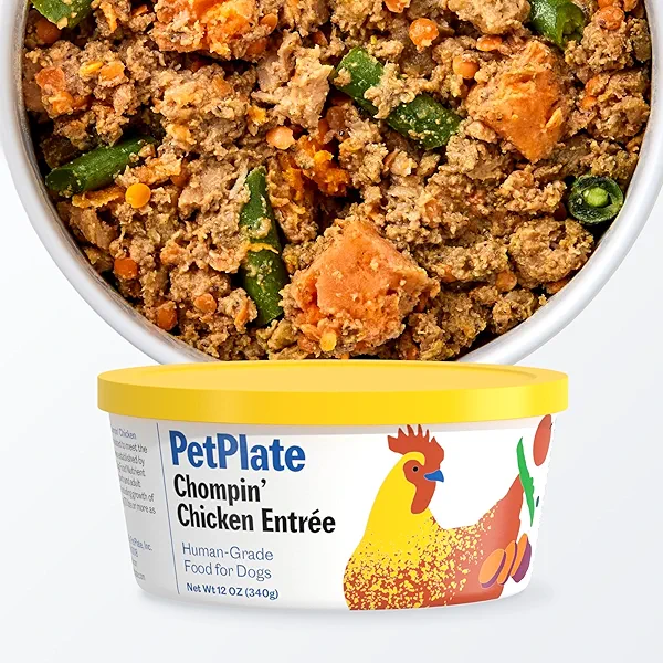 PetPlate Human-Grade Fresh Dog Food, Chompin’ Chicken Entrée – Wet Dog Food for All Breeds – High-Protein, Natural – 12-oz Cups, Case of 6