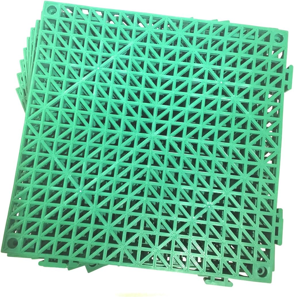 Set of 9 Interlocking GREEN Rubber Floor Tiles- 11.5 inches each side - Non-Slip Tread - Wet Areas like Pool Shower Locker-Room Bathroom Deck Patio Garage Boat. Can be cut to fit- Foghorn Construction