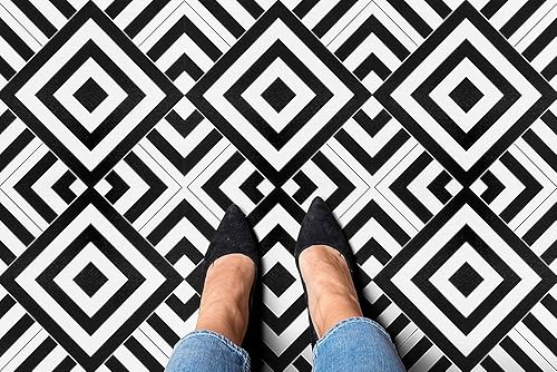 Miniatura 109 de Achim Home Decor - Azulejos de vinilo autoadhesivos retro de 12 pulgadas, 20 azulejos de 12 x 12 pulgadas, patrón de borde, despegar y pegar, suelo